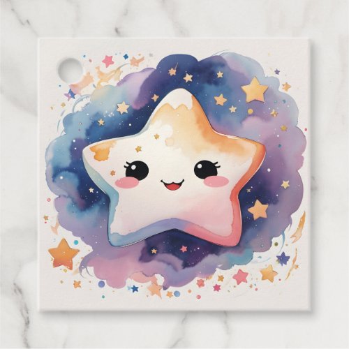 Cute Kawaii Watercolor Star Baby Shower Favor Tags