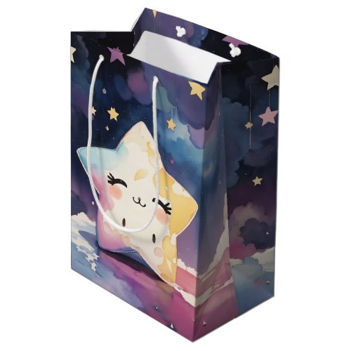 Cute Kawaii Watercolor Star Baby Shower Medium Gift Bag