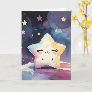 Cute Kawaii Watercolor Star Nursery Baby Card