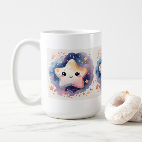 Cute Kawaii Watercolor Star Nursery Coffee Mug