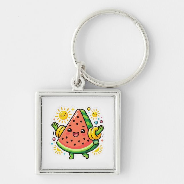 Cute Kawaii Watermelon Slice Inflatable ArmSticker Keychain (Front)