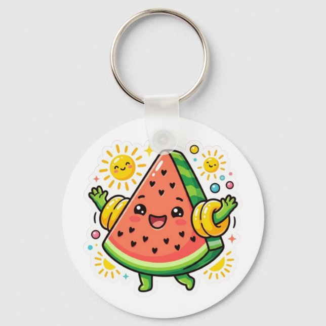 Cute Kawaii Watermelon Slice Inflatable ArmSticker Keychain (Front)