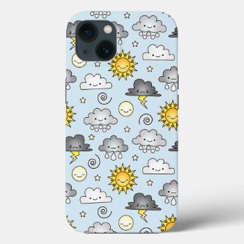 Cute Kawaii Weather Clouds Climate Iphone 13 Case by DuchessOfWeedlawn at Zazzle