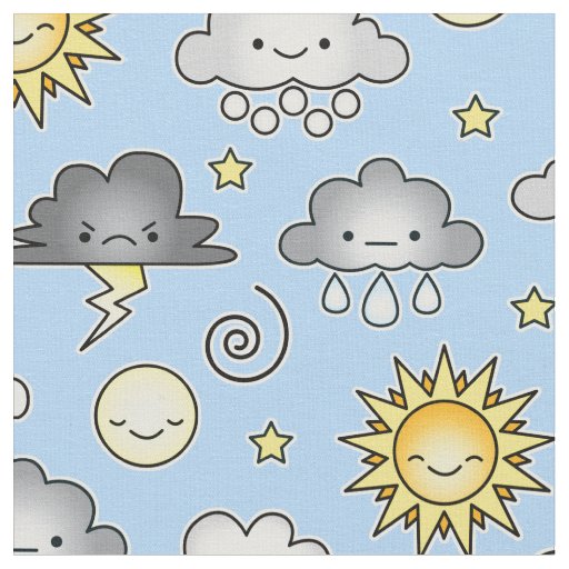 Cute Kawaii Weather Clouds Climate Fabric