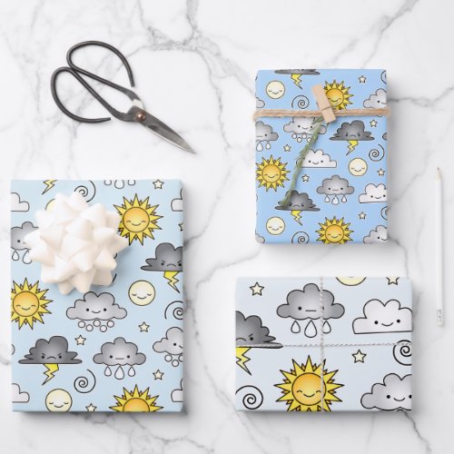 Cute Kawaii Weather Clouds Climate Wrapping Paper Sheets