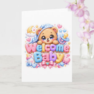 Cute Kawaii Welcome Baby Teddy Bear Pastel Pink Ne Card