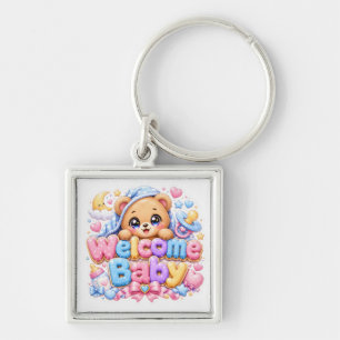 Cute Kawaii Welcome Baby Teddy Bear Pastel Pink Ne Keychain
