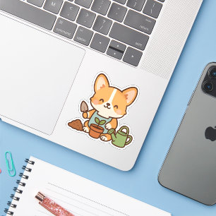 Cute Kawaii Welsh Corgi Dog Gardening Kiss Cut Sticker