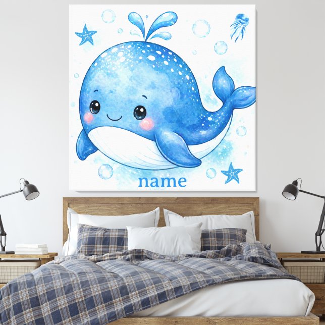 cute kawaii whale design canvas print (Insitu(Bedroom))