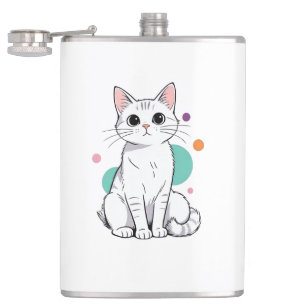 Cute Kawaii White Cat Cartoon Flask