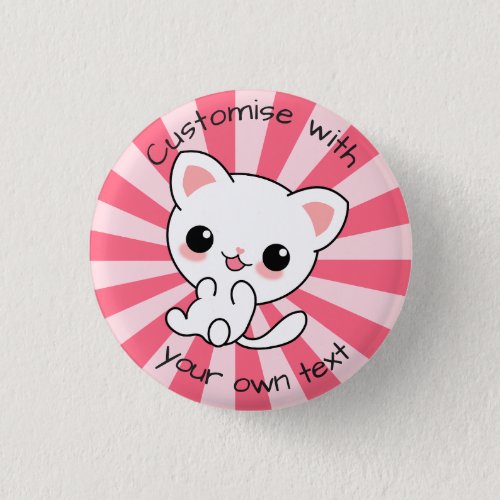 Cute kawaii White Cat Custom Text Pink Button