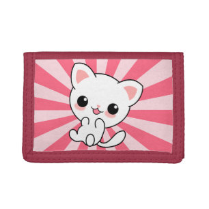 Cute kawaii White Cat Pink Tri-fold Wallet