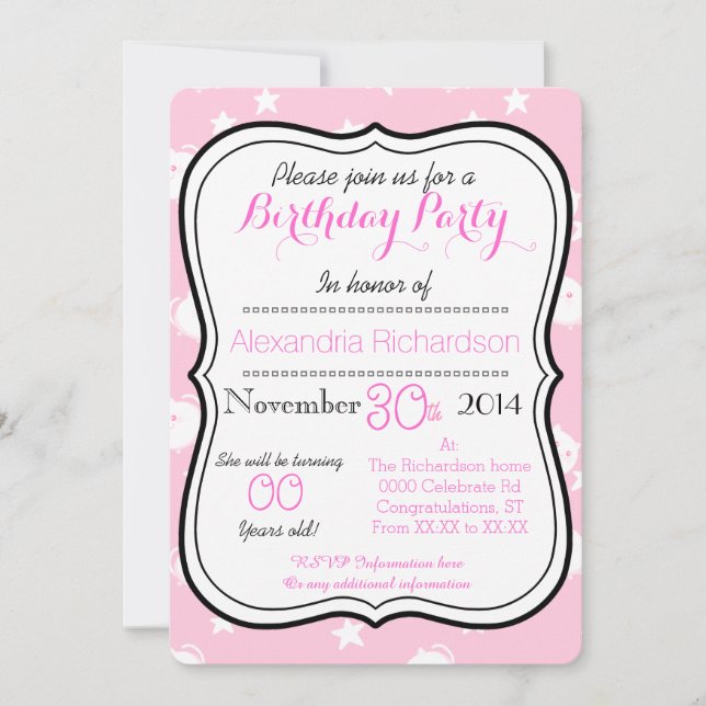 Cute Kawaii white kitty cat birthday party Invitation (Front)
