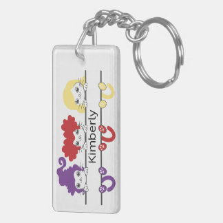 Cute Kawaii Witch Sisters Cats Name Monogram Keychain