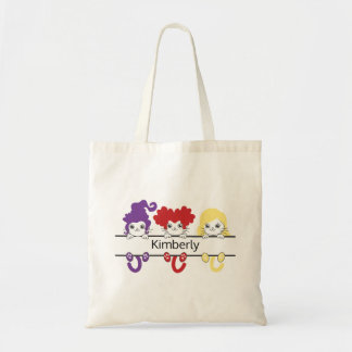 Cute Kawaii Witch Sisters Cats Name Monogram Tote Bag