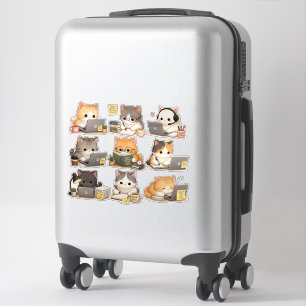 Cute Kawaii Working Cat Laptop Glasses Office Sticker