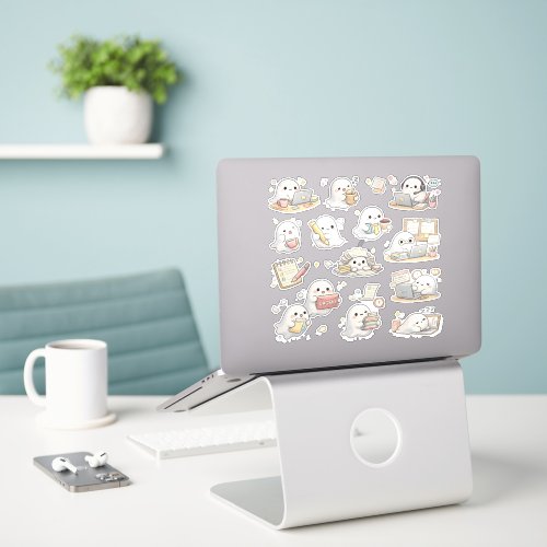 Cute Kawaii Working Ghost Office Laptop Desk Sticker