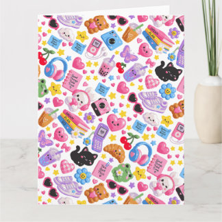 Cute Kawaii Y2K Aesthetic Seamless Pattern – Pink Card