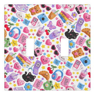 Cute Kawaii Y2K Aesthetic Seamless Pattern – Pink Light Switch Cover