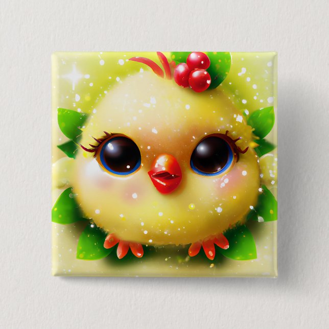 Cute Kawaii Yellow Baby Chick  Button (Front)