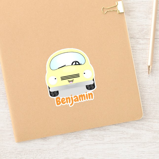 Cute kawaii yellow car cartoon illustration sticker (Notebook)