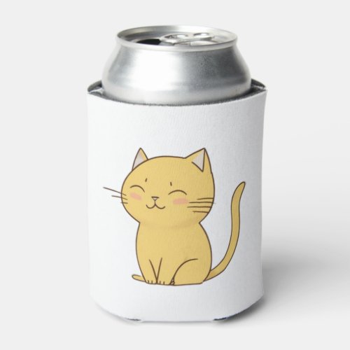 Cute Kawaii Yellow Cat drawing   Can Cooler