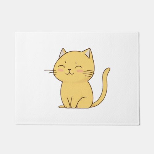 Cute Kawaii Yellow Cat drawing   Doormat