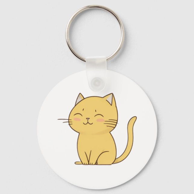 Cute Kawaii Yellow Cat drawing   Keychain (Front)