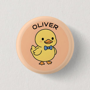 Cute Kawaii Yellow Duckling with Blue Bow Tie Button