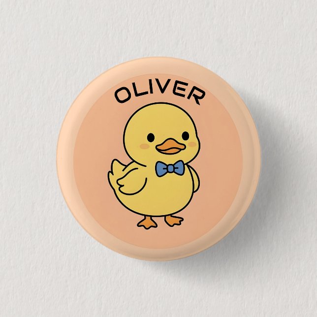 Cute Kawaii Yellow Duckling with Blue Bow Tie Button (Front)