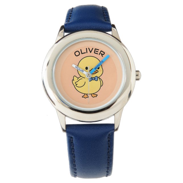 Cute Kawaii Yellow Duckling with Blue Bow Tie Watch (Front)