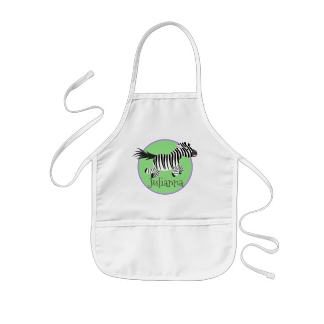 Cute kawaii zebra running cartoon illustration kids' apron (Front)