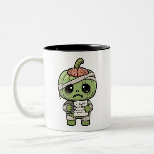 Cute Kawaii Zombie Pumpkin Coffee Addict Two-Tone Mug