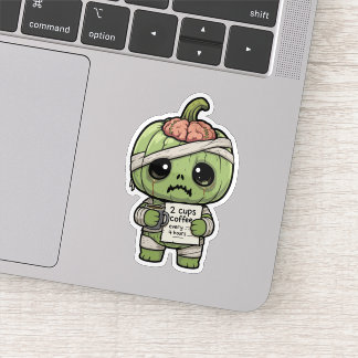 Cute Kawaii Zombie Pumpkin Coffee Addict Vinyl Sti Sticker