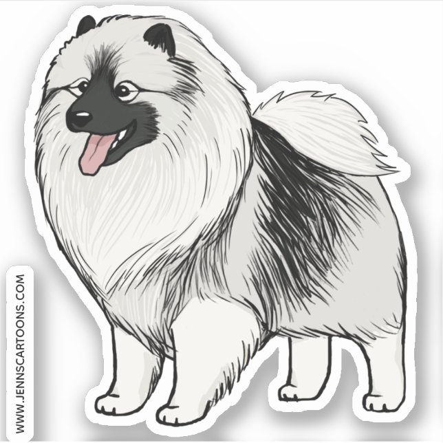 Cute Keeshond Cartoon Dog Drawing Keesie Vinyl Sticker (Front)