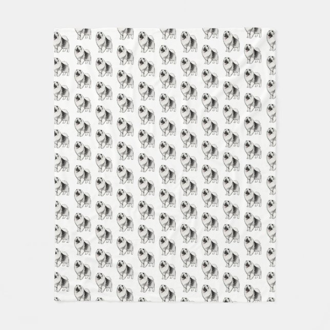 Cute Keeshond Cartoon Dog Pattern Keesie Lover's Fleece Blanket (Front)
