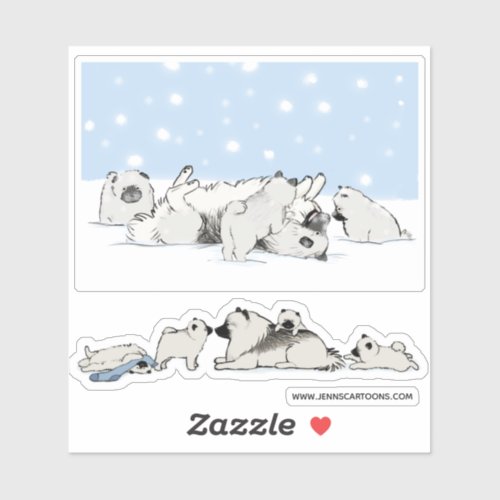 Cute Keeshond Dogs Keesies Playing Vinyl Stickers