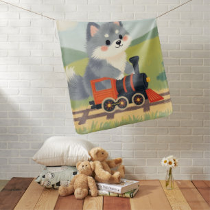 Cute Keeshond Puppy Toy Train Pastel Baby Blanket