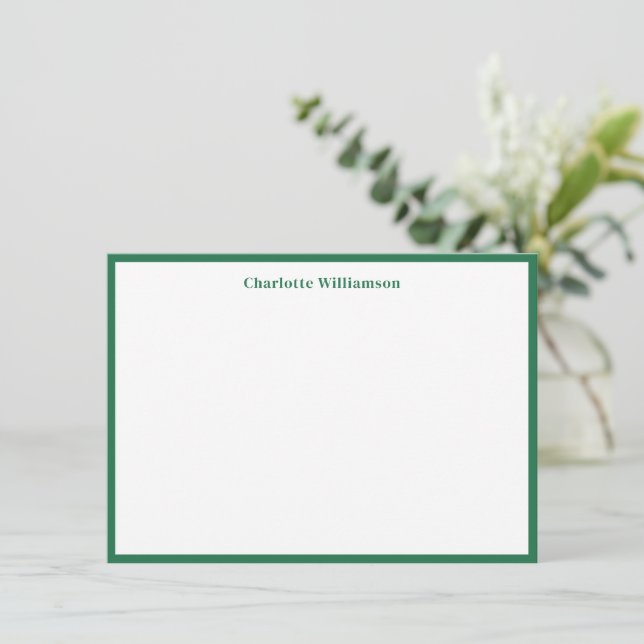 Cute Kelly Green Border Personalized Stationery Thank You Card (Standing Front)