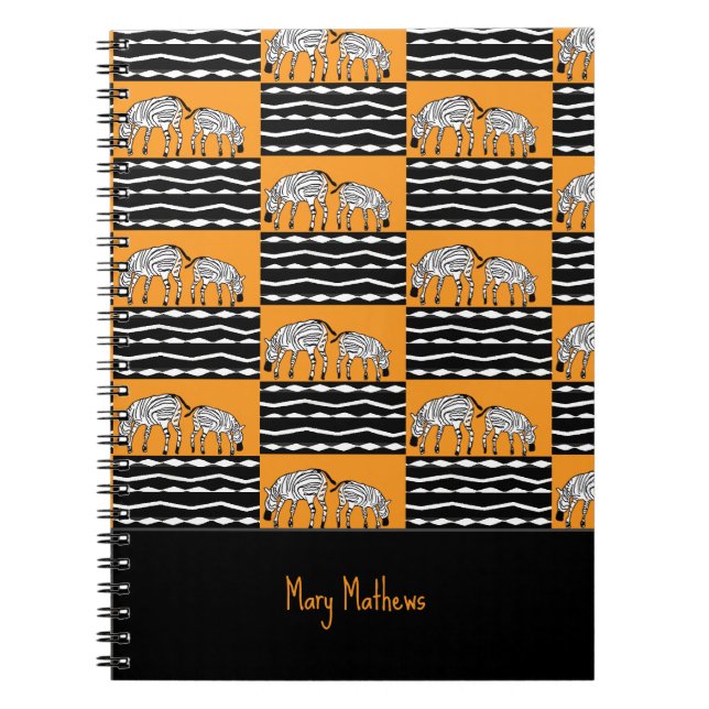 Cute Kenyan  Zebras Pattern, Orange Notebook (Front)