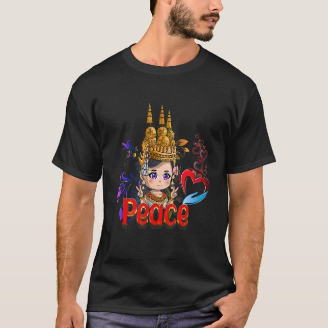 Cute Khmer Li'l Apsara Peace And Love  Cambodian P T-Shirt (Front)