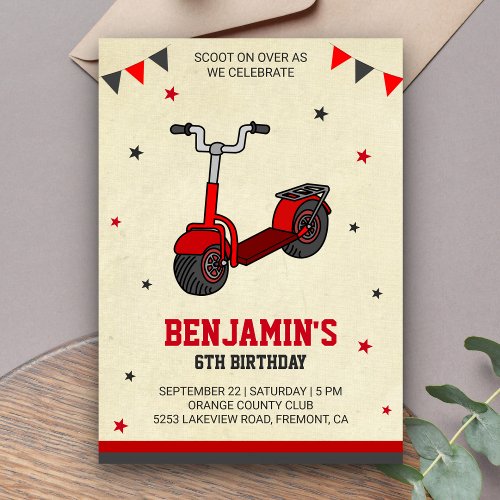 Cute Kick Scooter Kids Birthday Party Invitation