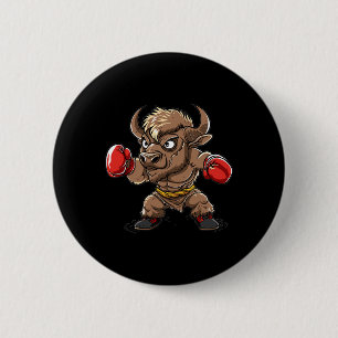 Cute Kickboxing Bison I Kids Bison Button