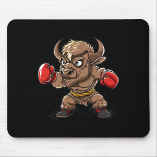 Cute Kickboxing Bison I Kids Bison Mouse Pad