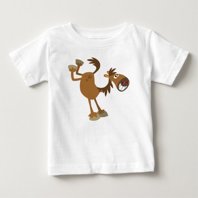 Cute Kicking Cartoon Horse Baby T-Shirt (Front)
