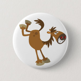 Cute Kicking Cartoon Horse Button Badge