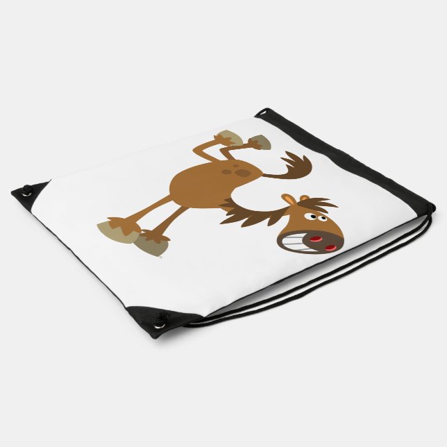 Cute Kicking Cartoon Horse Drawstring Backpack (Side)