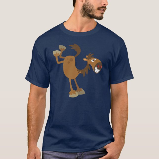 Cute Kicking Cartoon Horse T-Shirt (Front)