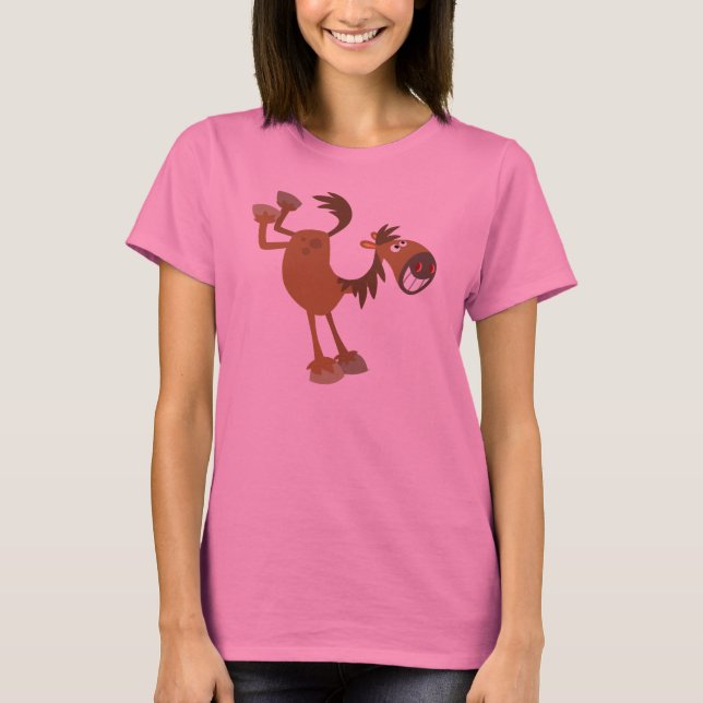 Cute Kicking Cartoon Horse Women T-Shirt (Front)