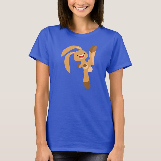 Cute Kickjumping Cartoon Rabbit Women T-Shirt (Front)